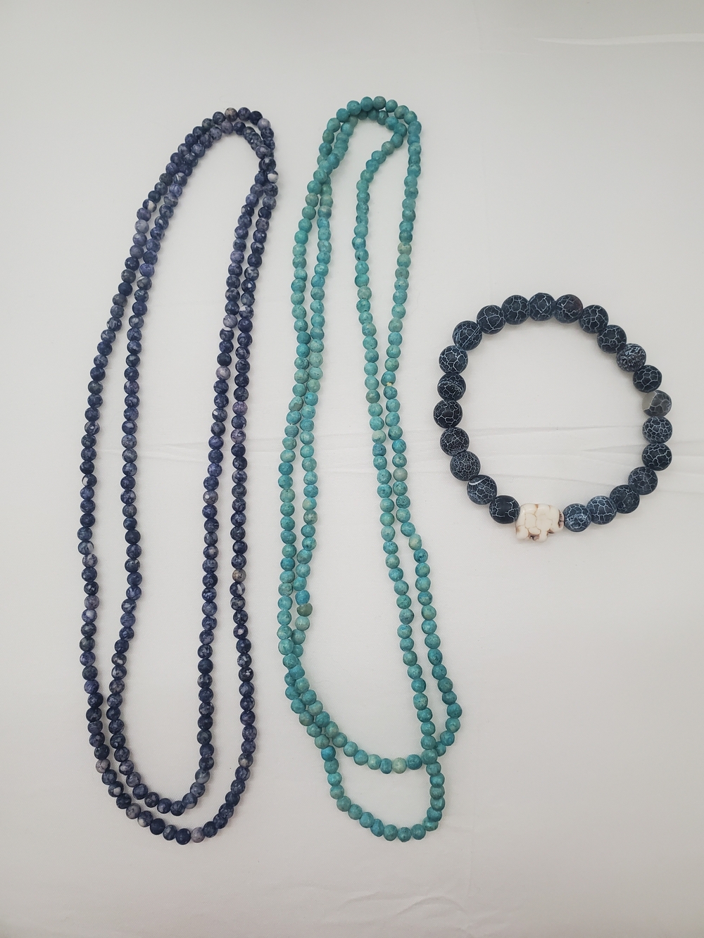 Blue and Teal Beaded Necklace Set with Blue Bead Bracelet With Small Elephant